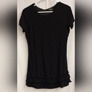 Lulus Buenos Aires Black Shift Dress Women’s Size S Short Sleeve Lace Trim Hem